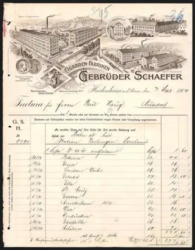 Rechnung Heidenheim a. d. Brenz 1904, Gebrüder Schaefer, Cigarren-Fabriken, Ansichten verschiedener Niederlassungen