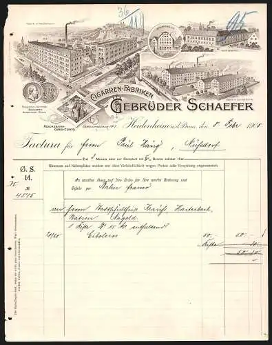 Rechnung Heidenheim a. d. Brenz 1905, Gebrüder Schaefer, Cigarren-Fabriken, Blick auf verschiedene Geschäftsstellen