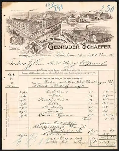 Rechnung Heidenheim a. d. Brenz 1903, Gebrüder Schaefer, Cigarren-Fabriken, Ansichten verschiedener Niederlassungen