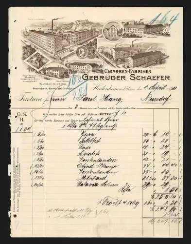 Rechnung Heidenheim a. d. Brenz 1911, Gebrüder Schaefer, Cigarren-Fabriken, Ansichten verschiedener Niederlassungen