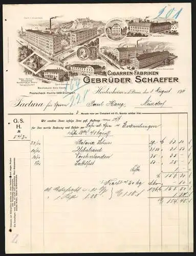 Rechnung Heidenheim a. d. Brenz 1911, Gebrüder Schaefer, Cigarren-Fabriken, Ansichten verschiedener Geschäftsstellen