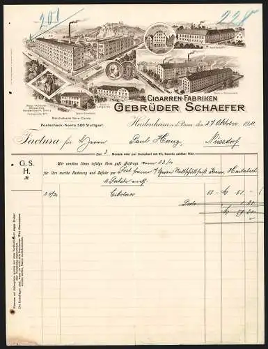 Rechnung Heidenheim a. d. Brenz 1911, Gebrüder Schaefer, Cigarren-Fabriken, Blick auf verschiedene Niederlassungen