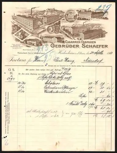 Rechnung Heidenheim a. d. Brenz 1913, Gebrüder Schaefer, Cigarren-Fabriken, Ansichten verschiedener Geschäftsstellen