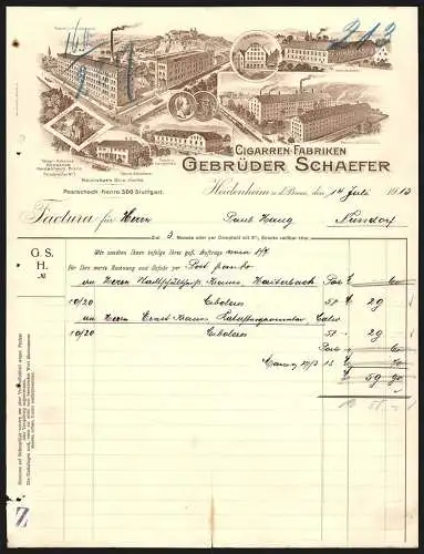 Rechnung Heidenheim a. d. Brenz 1913, Gebrüder Schaefer, Cigarren-Fabriken, Blick auf verschiedene Niederlassungen