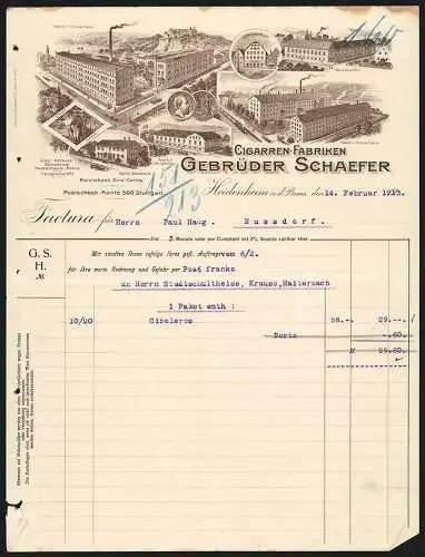 Rechnung Heidenheim a. d. Brenz 1913, Gebrüder Schaefer, Cigarren-Fabriken, Blick auf verschiedene Geschäftstellen