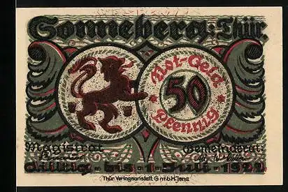 Notgeld Sonneberg /Thür. 1922, 50 Pfennig, Stadtwappen