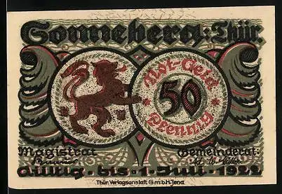 Notgeld Sonneberg /Thür. 1922, 50 Pfennig, Stadtwappen