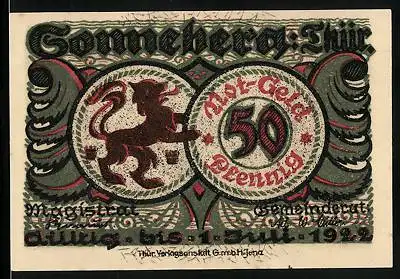 Notgeld Sonneberg /Thür. 1922, 50 Pfennig, Stadtwappen