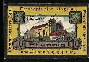 Notgeld Wettin a. Saale 1921, 10 Pfennig, Burg Wettin, Stadtwappen