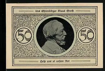 Notgeld Heide, 50 Pfennig, Klaus Groth, Stadtsiegel