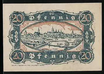 Notgeld Dillingen a. der Donau 1920, 20 Pfennig, Partie an der Donau