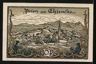 Notgeld Prien a. Chiemsee, 10 Pfennig, Teilansicht mit Kirche