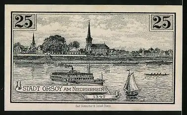 Notgeld Orsoy 1921, 25 Pfennig, Kuhtor, Stadtwappen