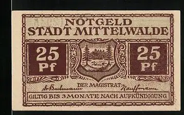 Notgeld Mittenwalde, 25 Pfennig, Stadtwappen