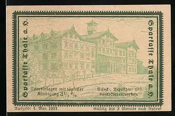 Notgeld Thale a. H. 1921, 5 Pfennig, Gebäudeansicht, Wappen