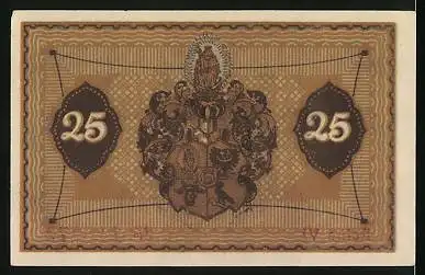 Notgeld Glogau, 25 Pfennig, Stadtsilhouette, Wappen