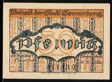 Notgeld Sonneberg 1921, 50 Pfennig, Turm bei Sonnenschein
