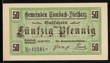 Notgeld Tambach-Dietharz 1917, 50 Pfennig, Gutschein