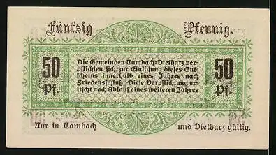 Notgeld Tambach-Dietharz 1917, 50 Pfennig, Gutschein