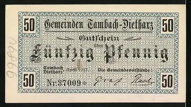 Notgeld Tambach-Dietharz 1917, 50 Pfennig, Gutschein