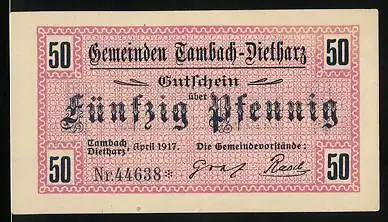 Notgeld Tambach-Dietharz 1917, 50 Pfennig, Gutschein