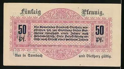 Notgeld Tambach-Dietharz 1917, 50 Pfennig, Gutschein