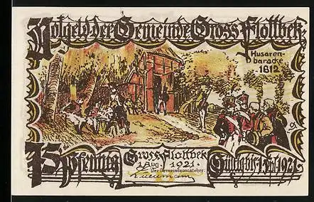 Notgeld Gross-Flottbek 1921, 75 Pfennig, Husarenbaracke 1812