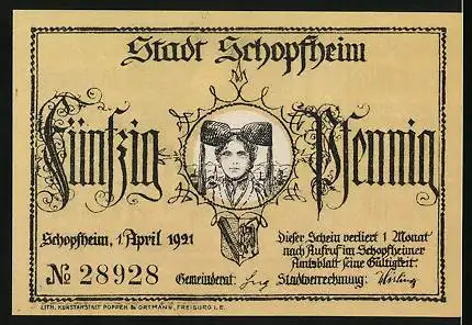 Notgeld Schopfheim 1921, 50 Pfennig, Der Mann im Mond