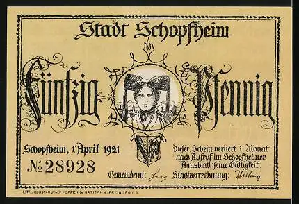 Notgeld Schopfheim 1921, 50 Pfennig, Der Wächterruf