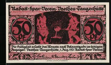 Notgeld Vaethen-Tangerhütte 1921, 50 Pfennig, Metallgiesser, Altes Schloss