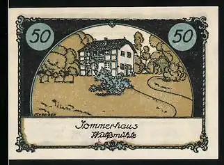 Notgeld Tangstedt, 50 Pfennig, Sommerhaus Wulfsmühle