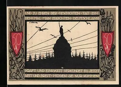 Notgeld Detmold 1920, 50 Pfennig, Denkmal, Wappen