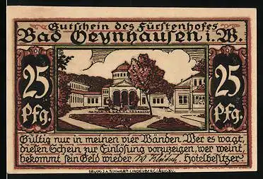 Notgeld Bad Oeynhausen i. W., 25 Pfennig, Blick auf das Schloss