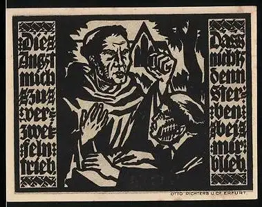 Notgeld Erfurt 1921, 50 Pfennig, Martin Luther im Gespräch, Wappen
