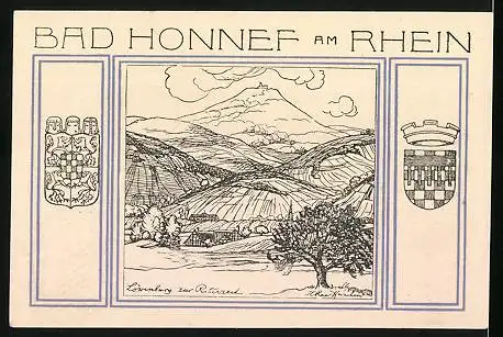 Notgeld Bad Honnef am Rhein 1921, 99 Pfennig, Löwenburg zur Ritterzeit, Wappen