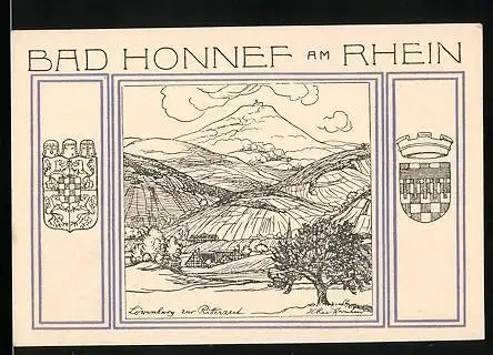 Notgeld Bad Honnef am Rhein 1921, 99 Pfennig, Löwenburg zur Ritterzeit, Wappen