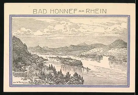 Notgeld Bad Honnef am Rhein 1921, 99 Pfennig, Ruine Drachenfels mit Blick rheinaufwärts, Wappen