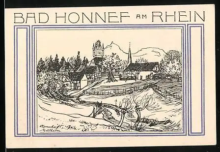 Notgeld Bad Honnef am Rhein 1921, 50 Pfennig, Ortspartie mit Kirche, Wappen