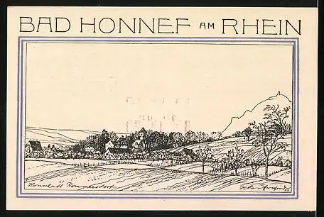 Notgeld Bad Honnef am Rhein 1921, 50 Pfennig, Ortspartie mit Kirche, Wappen