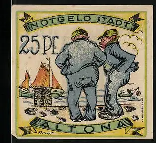 Notgeld Altona 1921, 25 Pfennig, Zwei Männer am Hafen