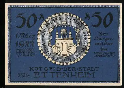 Notgeld Ettenheim 1922, 50 Pfennig, Stadtwappen