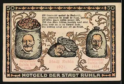 Notgeld Ruhla in Thüringen 1921, 50 Pfennig, Schmied bei der Arbeit