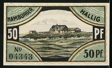 Notgeld Hamburger Hallig 1921, 50 Pfennig, Schäfer mit Herde, Warft im Hochwasser