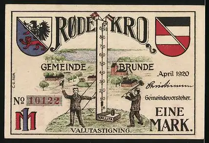 Notgeld Brunde 1920, 1 Mark, Telegrafen-Station