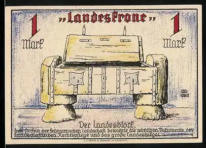 Notgeld Landkirchen auf Fehmarn, 1 Mark, Landeskrone, Landesblock