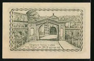 Notgeld Dömitz 1921, 50 Pfennig, Eingang zur Festung, Fritz Reuter