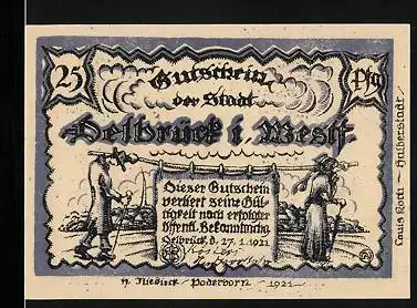 Notgeld Delbrück i. Westf. 1921, 25 Pfennig, Blick auf das Städtchen