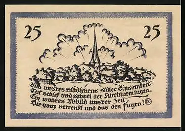 Notgeld Delbrück i. Westf. 1921, 25 Pfennig, Blick auf das Städtchen