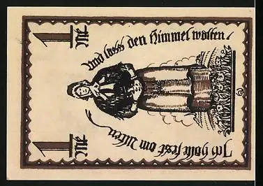 Notgeld Delbrück i. Westf. 1921, 1 Mark, Frau hält fest am Alten