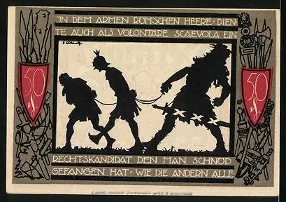 Notgeld Detmold 1920, 50 Pfennig, Wappen, In dem armen römschen Heere...